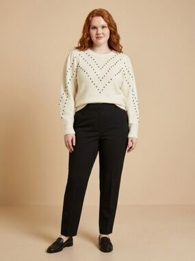 Philosophy - White Beaded Knit Sweater - Textured V-Pattern Soft - Large